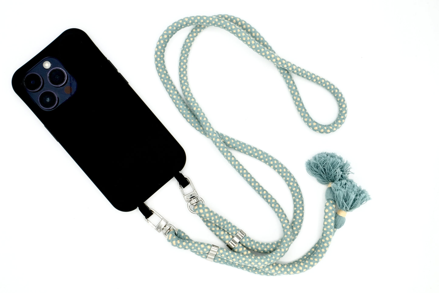 Samsung 2in1 Schwarz - modulare Handykette mit Baumwollkordel Blaugrau