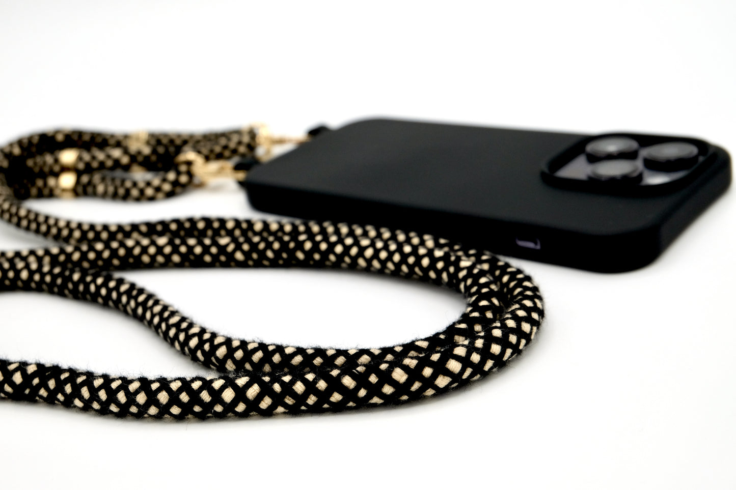iPhone 2in1 Schwarz - modulare Handykette mit Baumwollkordel All Black
