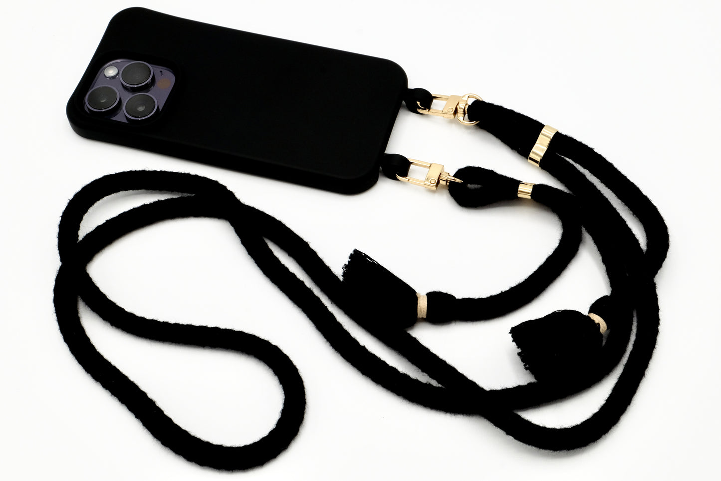 iPhone 2in1 Schwarz - modulare Handykette mit Baumwollkordel All Black