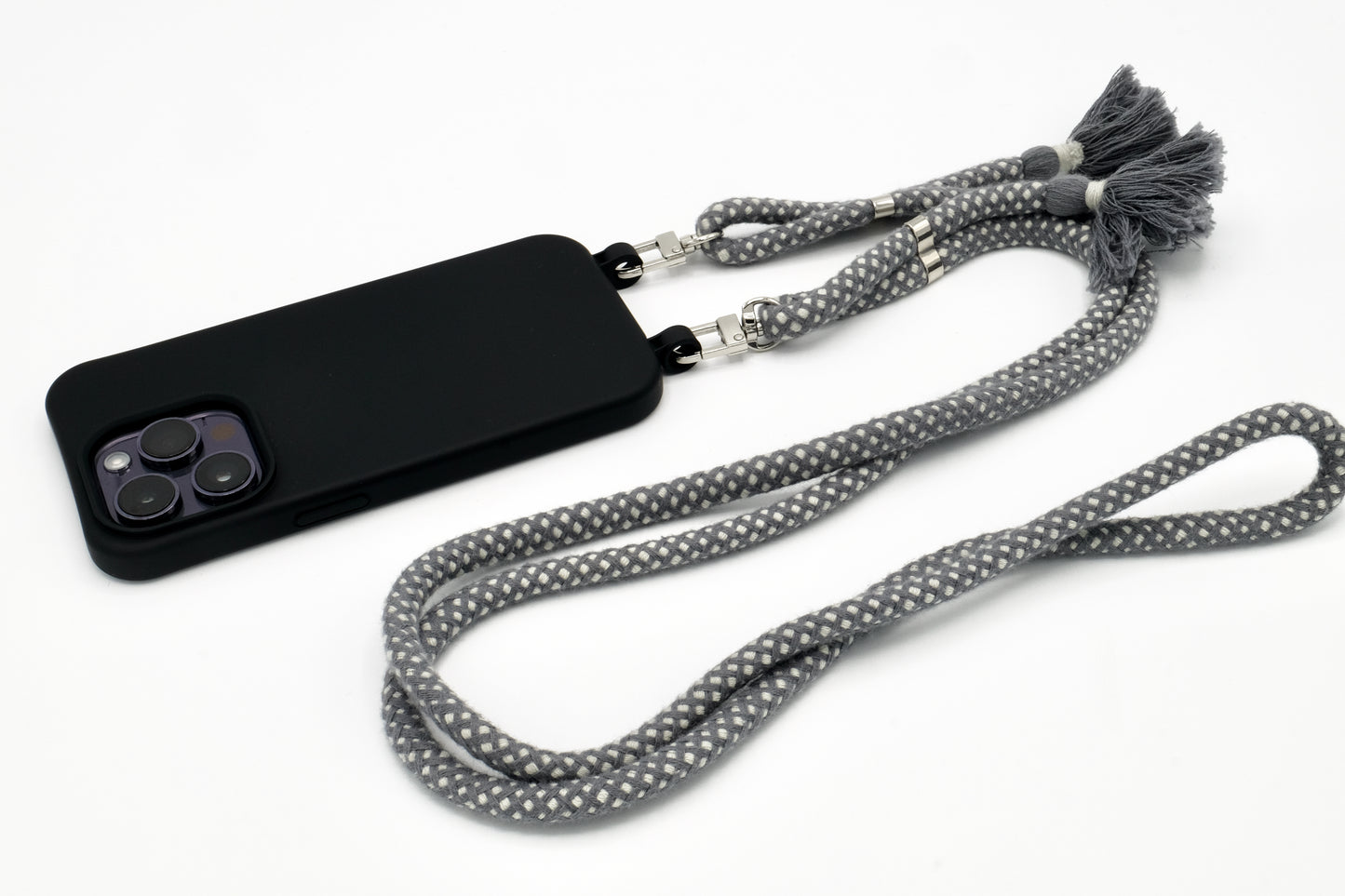 iPhone 2in1 Schwarz - modulare Handykette mit Baumwollkordel All Black