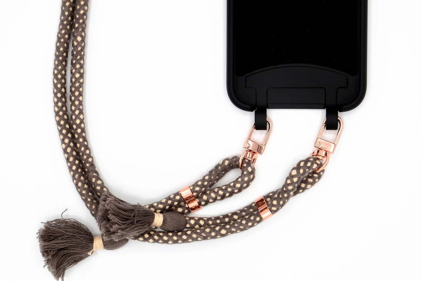 Samsung 2in1 Schwarz - modulare Handykette mit Baumwollkordel Creme