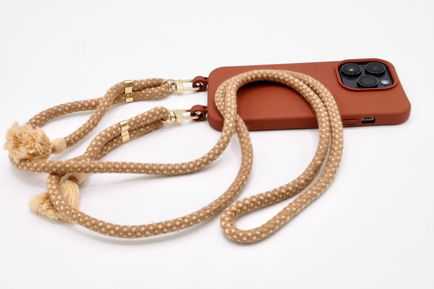 iPhone 2in1 Brick - modulare Handykette mit Baumwollkordel Rostrot
