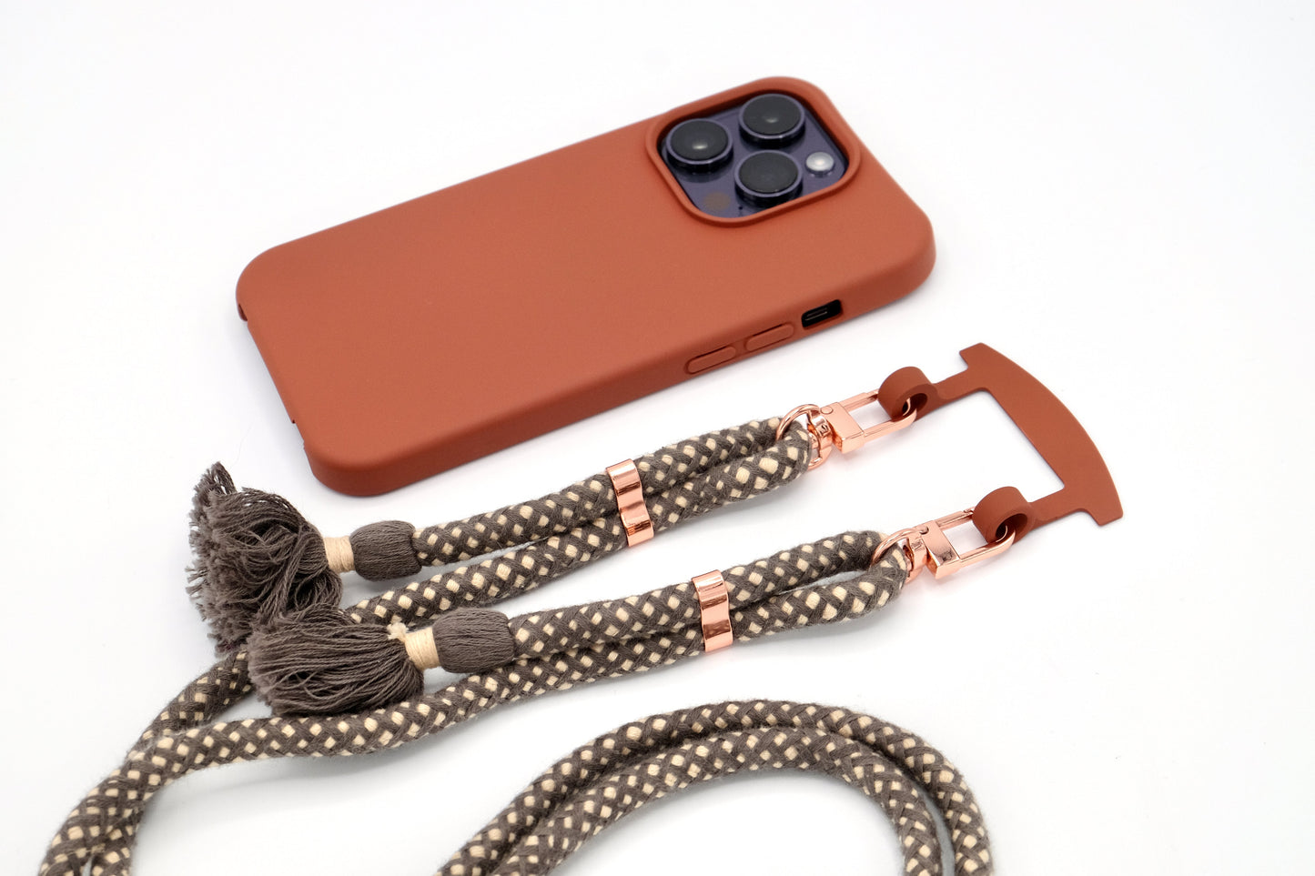 iPhone 2in1 Brick - modulare Handykette mit Baumwollkordel Rostrot