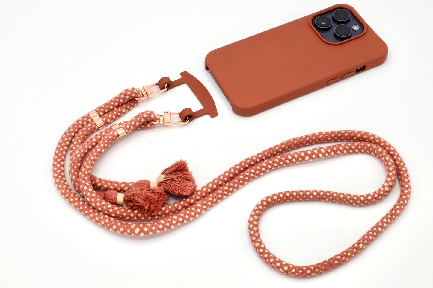 iPhone 2in1 Brick - modulare Handykette mit Baumwollkordel Rostrot