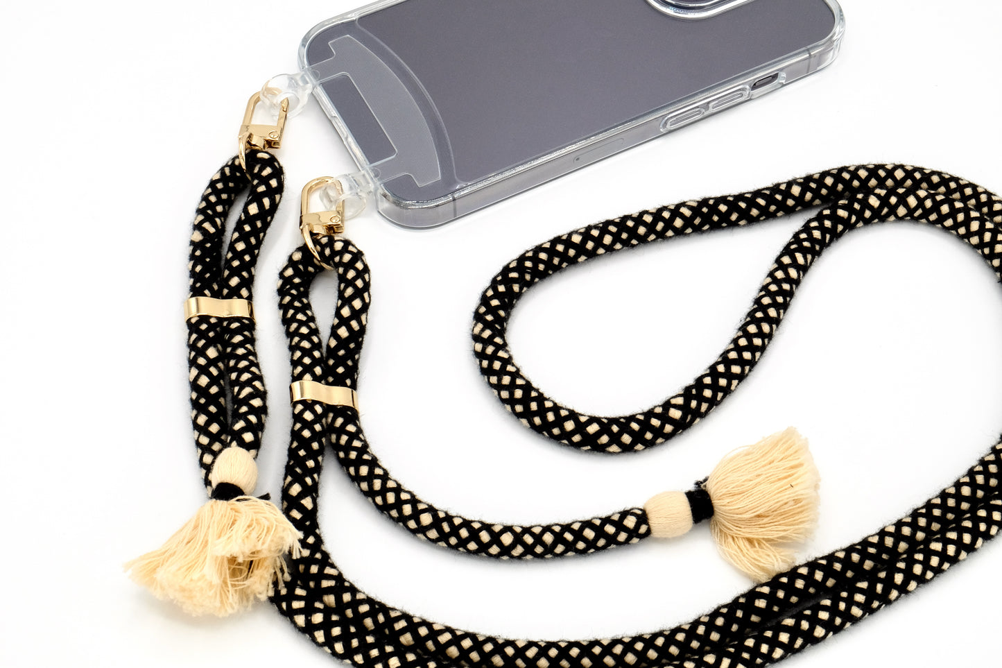 iPhone 2in1 Transparent - modulare Handykette mit Baumwollkordel Creme