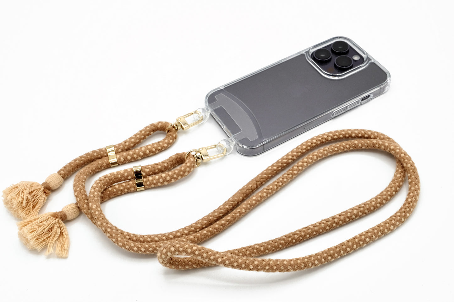 iPhone 2in1 Transparent - modulare Handykette mit Baumwollkordel Creme