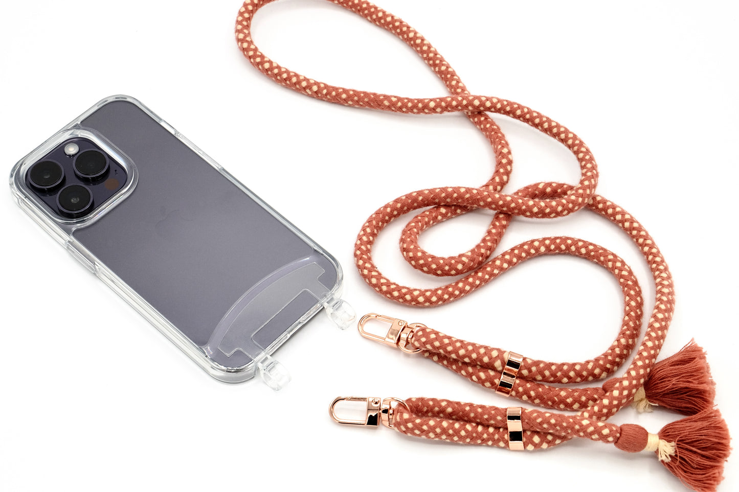 iPhone 2in1 Transparent - modulare Handykette mit Baumwollkordel Creme