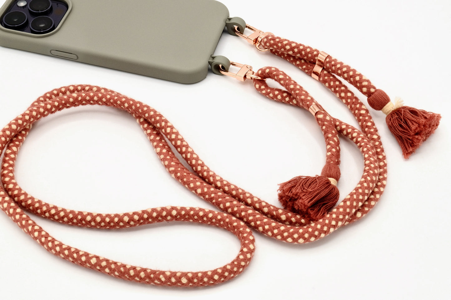 Samsung 2in1 Grau - modulare Handykette mit Baumwollkordel Mocca