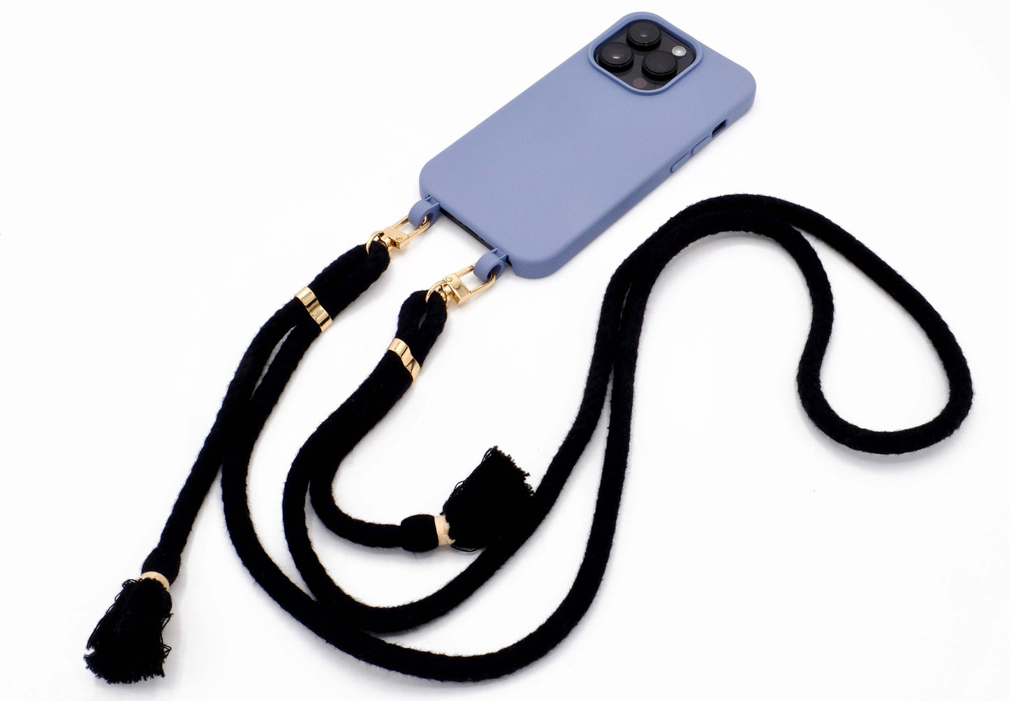 iPhone 2in1 Lavendel - modulare Handykette mit Baumwollkordel Black Mix