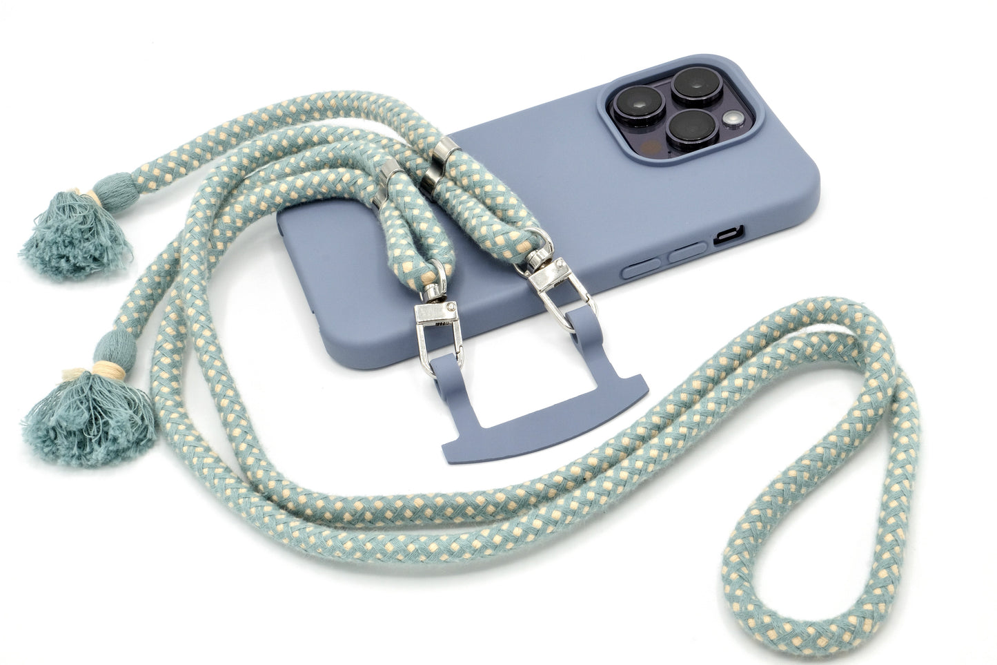 iPhone 2in1 Lavendel - modulare Handykette mit Baumwollkordel Black Mix