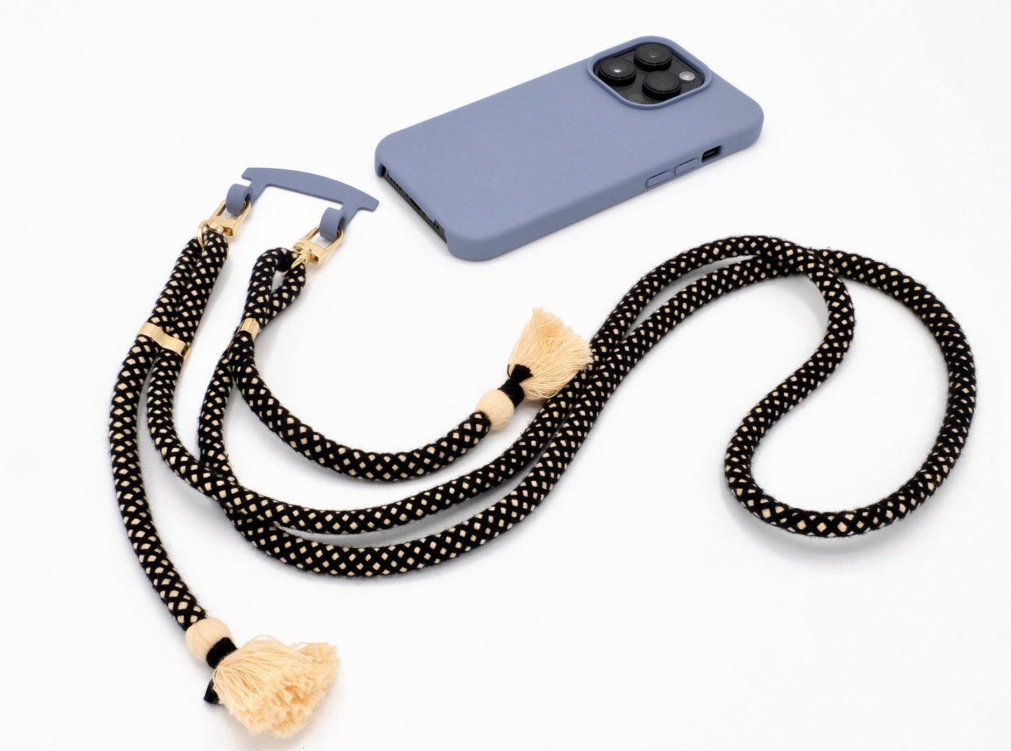 iPhone 2in1 Lavendel - modulare Handykette mit Baumwollkordel Black Mix