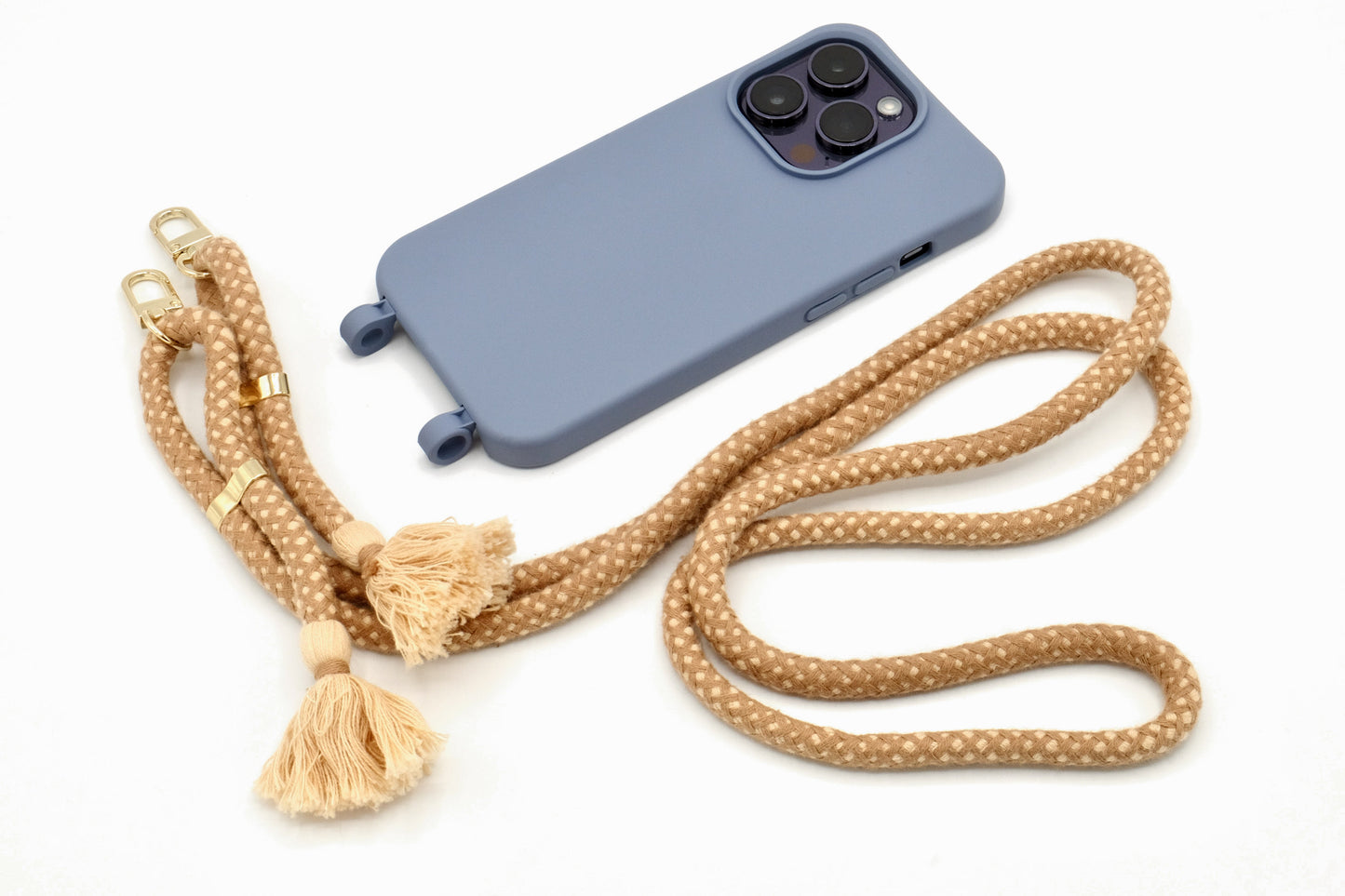 iPhone 2in1 Lavendel - modulare Handykette mit Baumwollkordel Black Mix