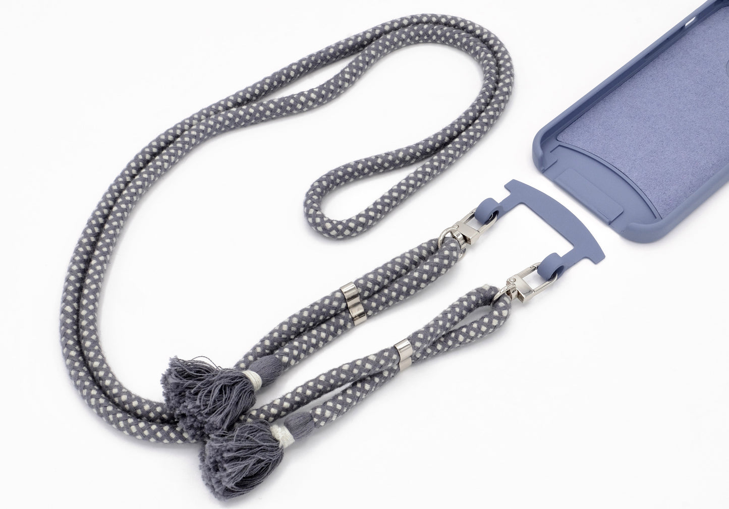 iPhone 2in1 Lavendel - modulare Handykette mit Baumwollkordel Black Mix
