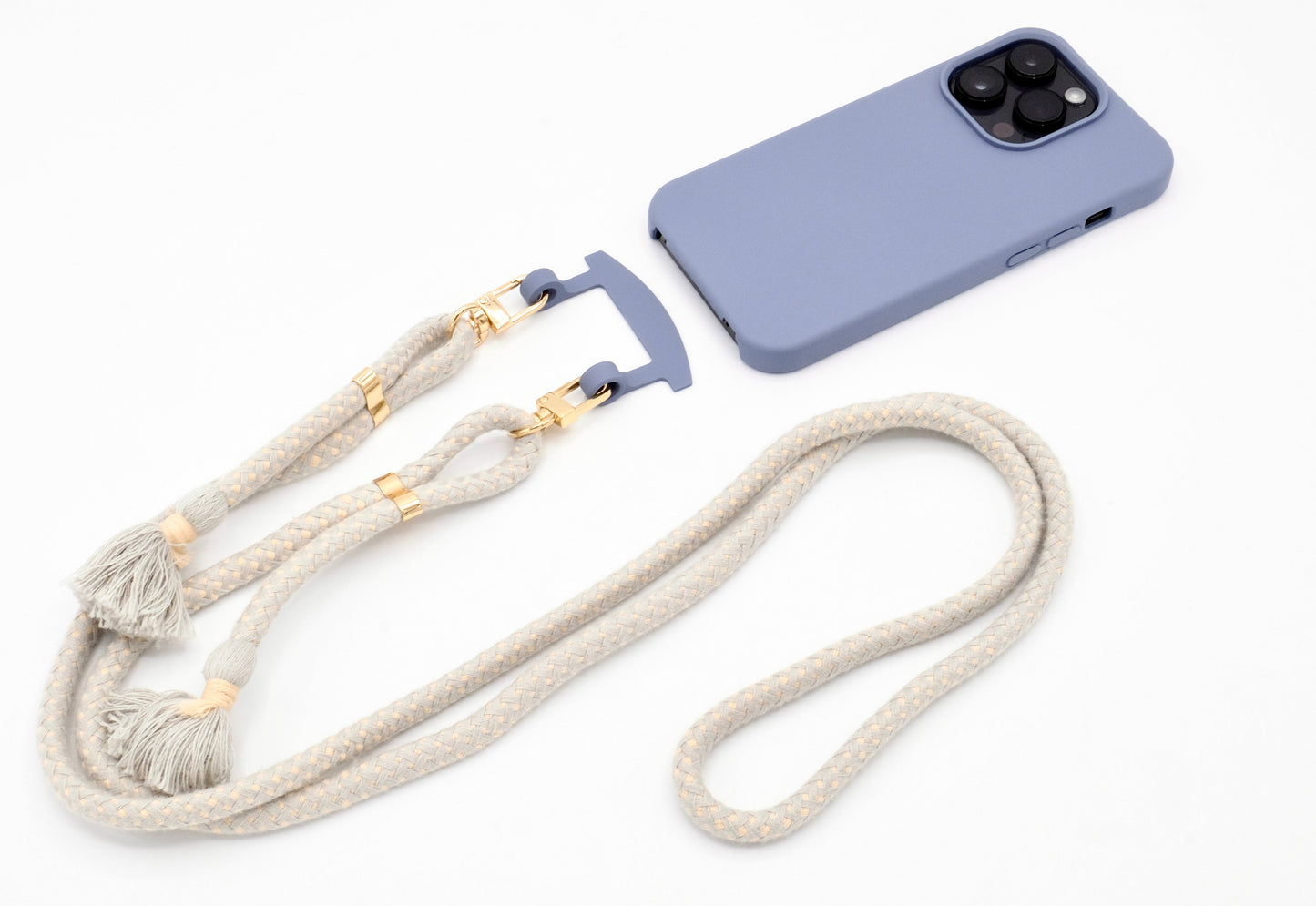 iPhone 2in1 Lavendel - modulare Handykette mit Baumwollkordel Black Mix