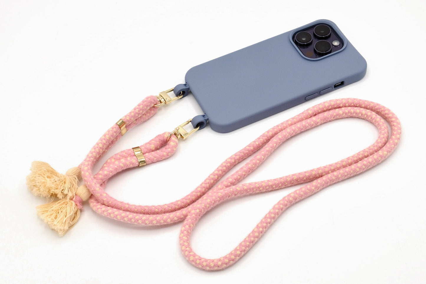 iPhone 2in1 Lavendel - modulare Handykette mit Baumwollkordel Black Mix