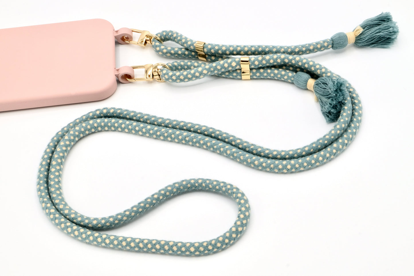 iPhone 2in1 Puderrosa - modulare Handykette mit Baumwollkordel Rosa