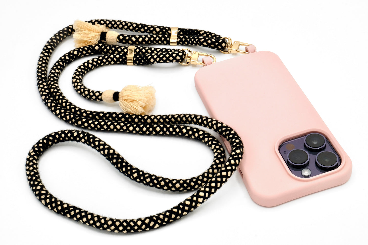 iPhone 2in1 Puderrosa - modulare Handykette mit Baumwollkordel Rosa