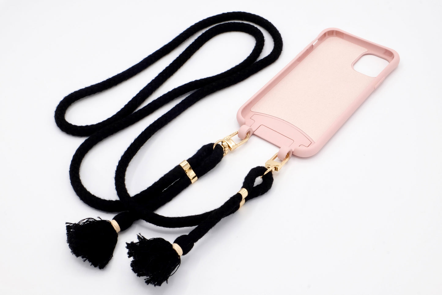 iPhone 2in1 Puderrosa - modulare Handykette mit Baumwollkordel Rosa