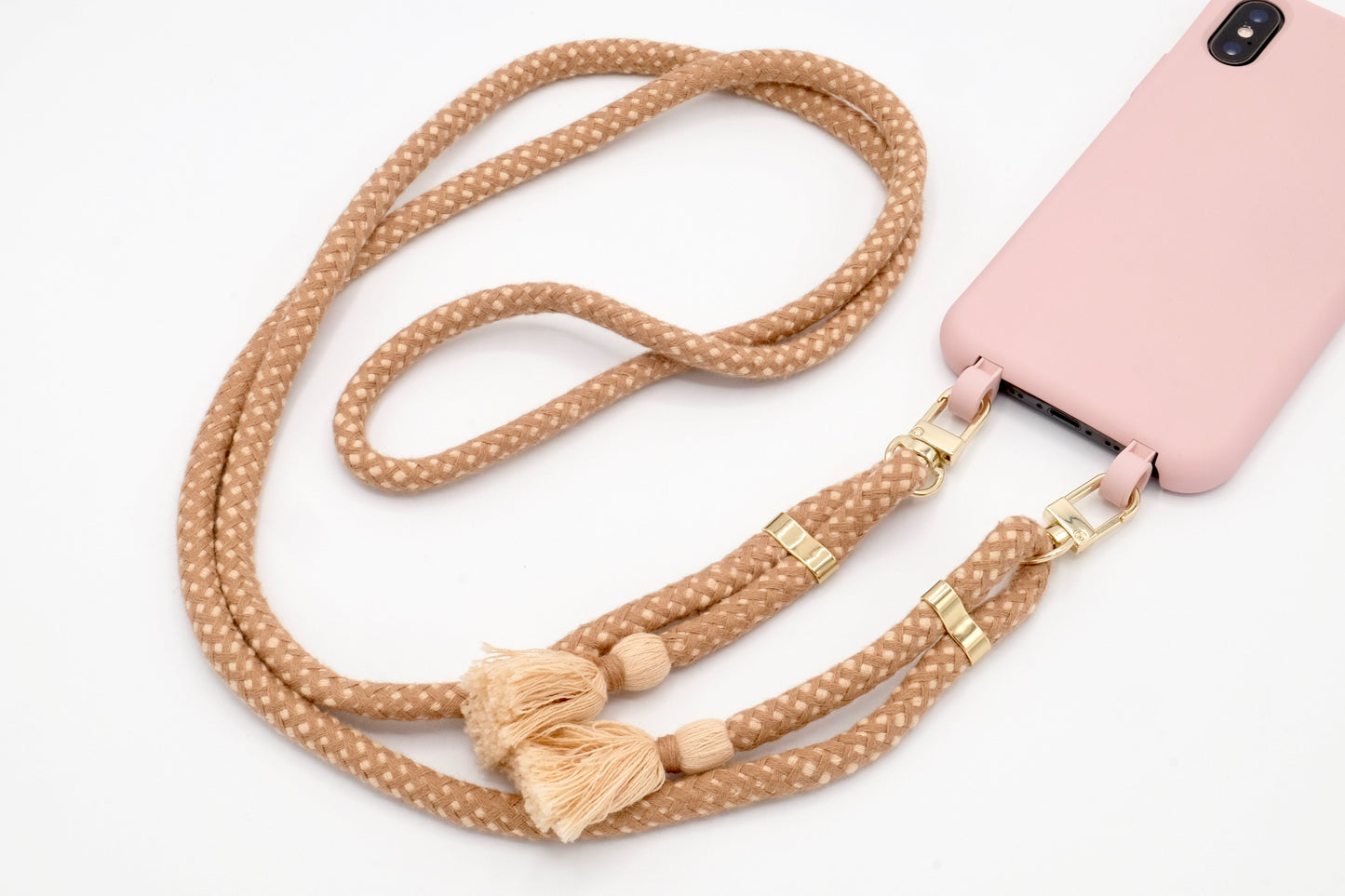 iPhone 2in1 Puderrosa - modulare Handykette mit Baumwollkordel Rosa