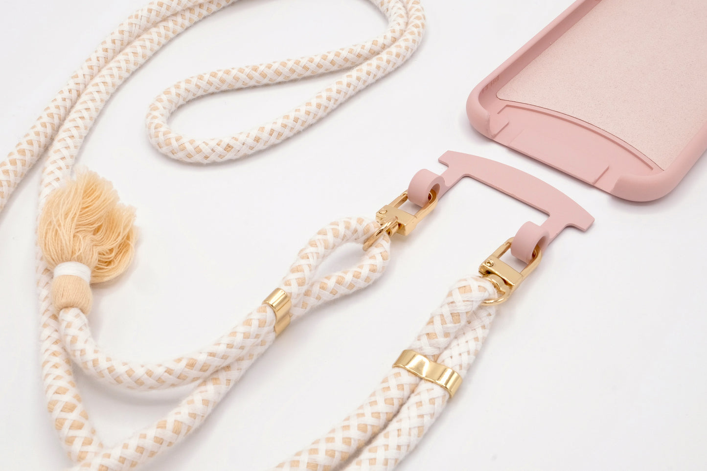 iPhone 2in1 Puderrosa - modulare Handykette mit Baumwollkordel Rosa