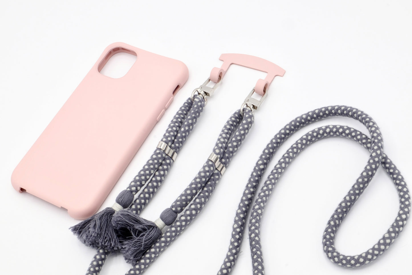 iPhone 2in1 Puderrosa - modulare Handykette mit Baumwollkordel Rosa