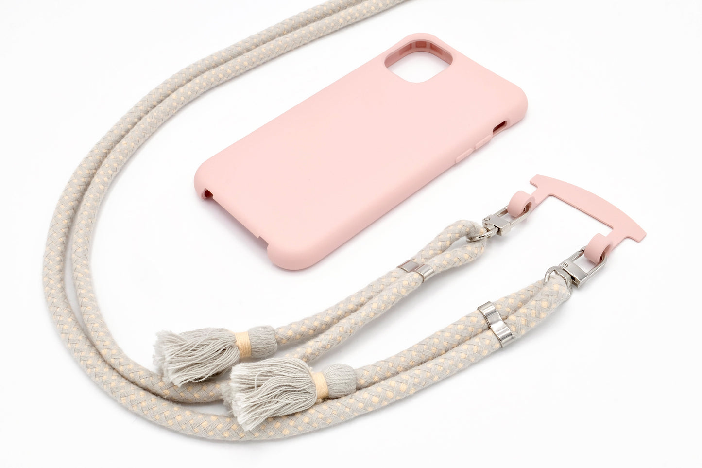 iPhone 2in1 Puderrosa - modulare Handykette mit Baumwollkordel Rosa