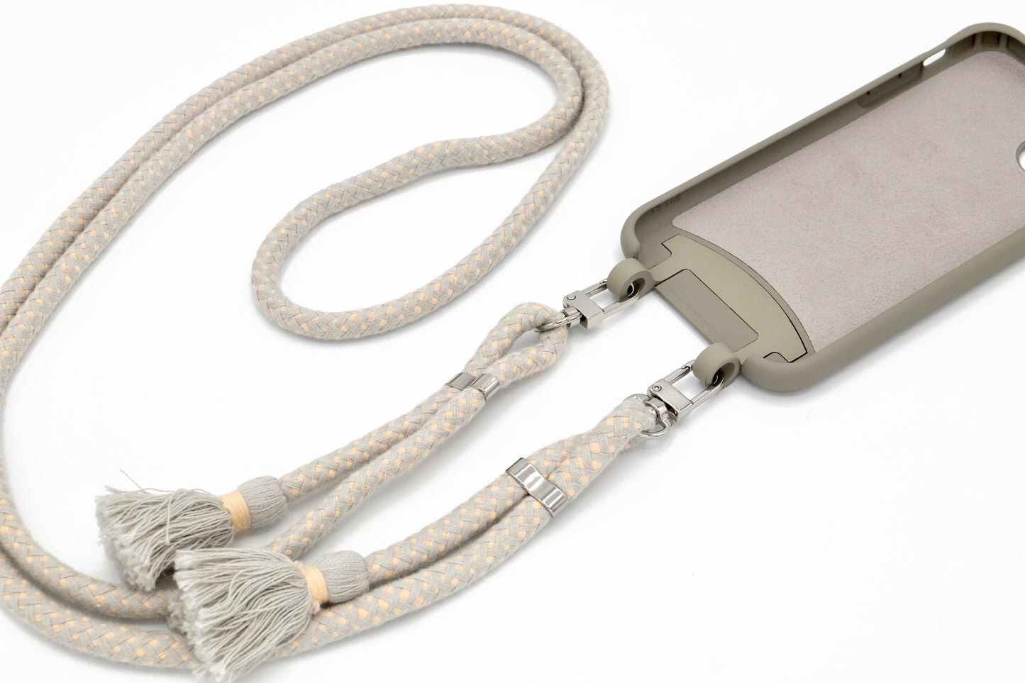 Handykette - Baumwollkordel mit 2 Karabinern Pastellgrau