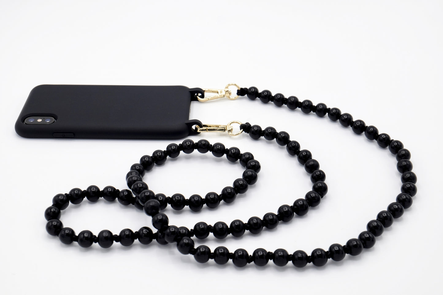 Handykette - Holzperlen mit Karabinern All Black