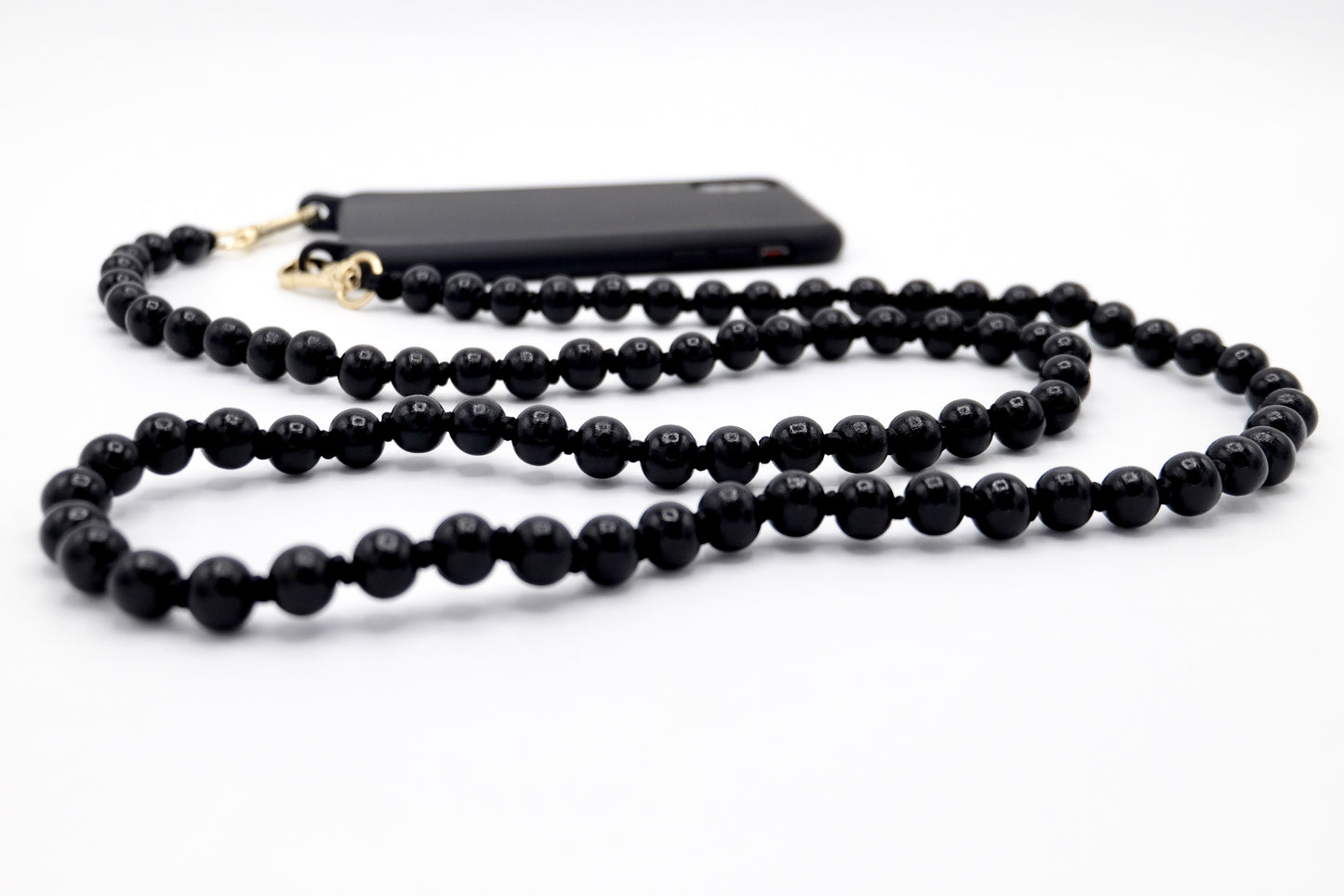 Handykette - Holzperlen mit Karabinern All Black