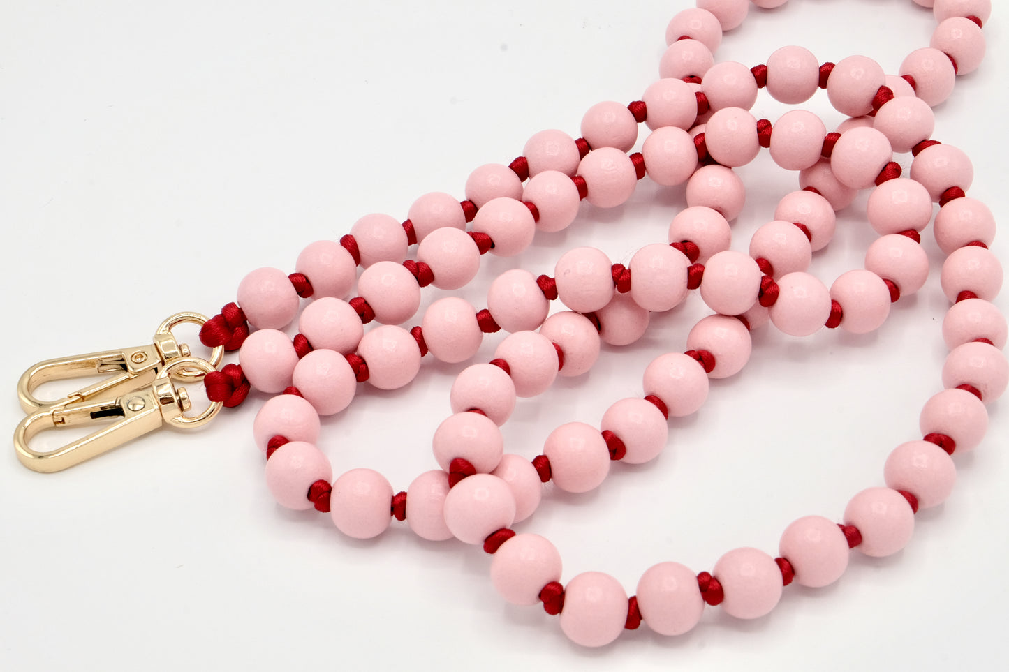 Handykette - Holzperlen mit Karabinern Rosa/Rot