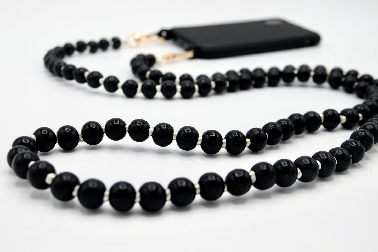 Handykette - Holzperlen mit Karabinern Black/Cream