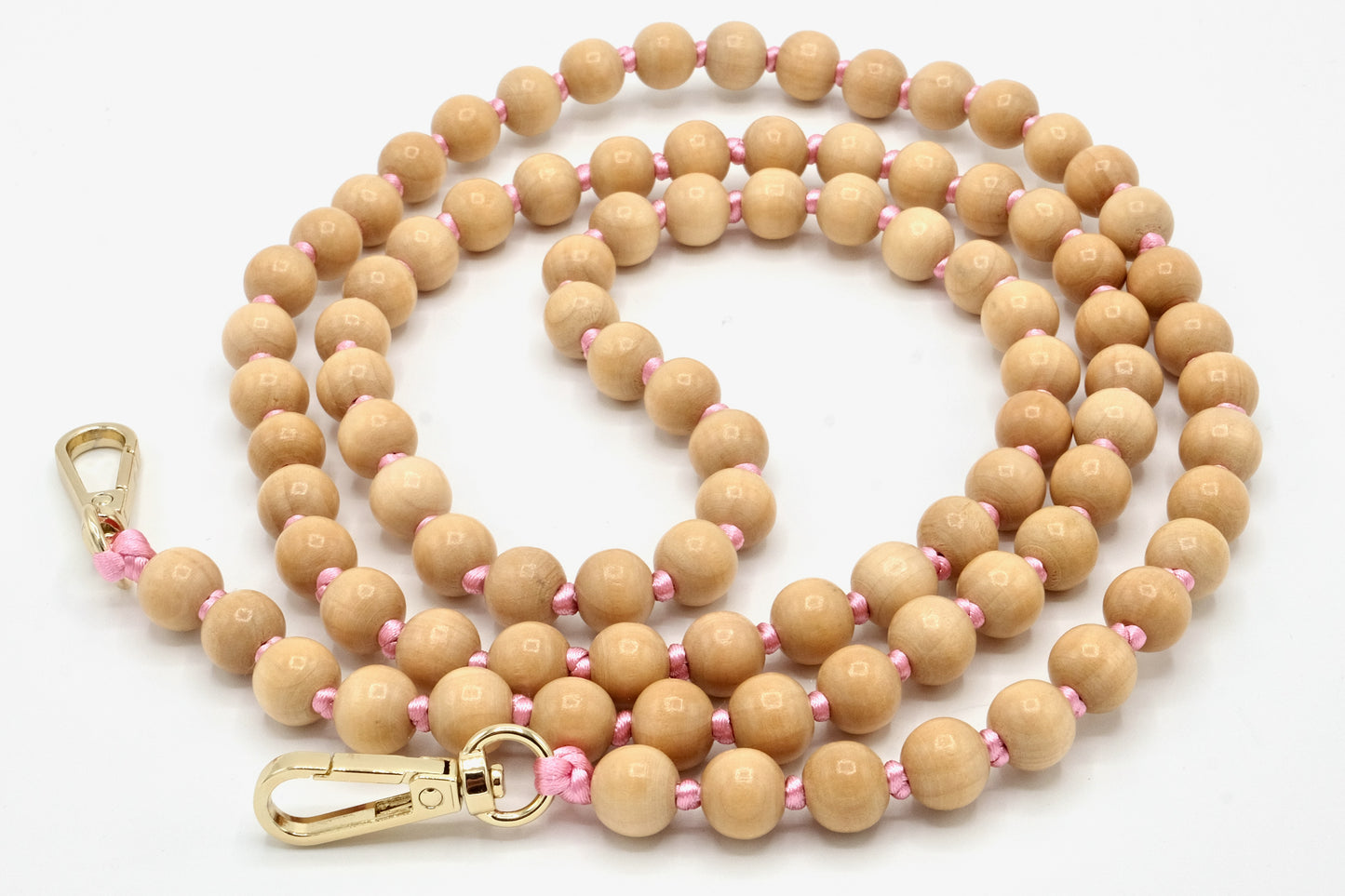 Handykette - Holzperlen mit Karabinern Natur/Rosa