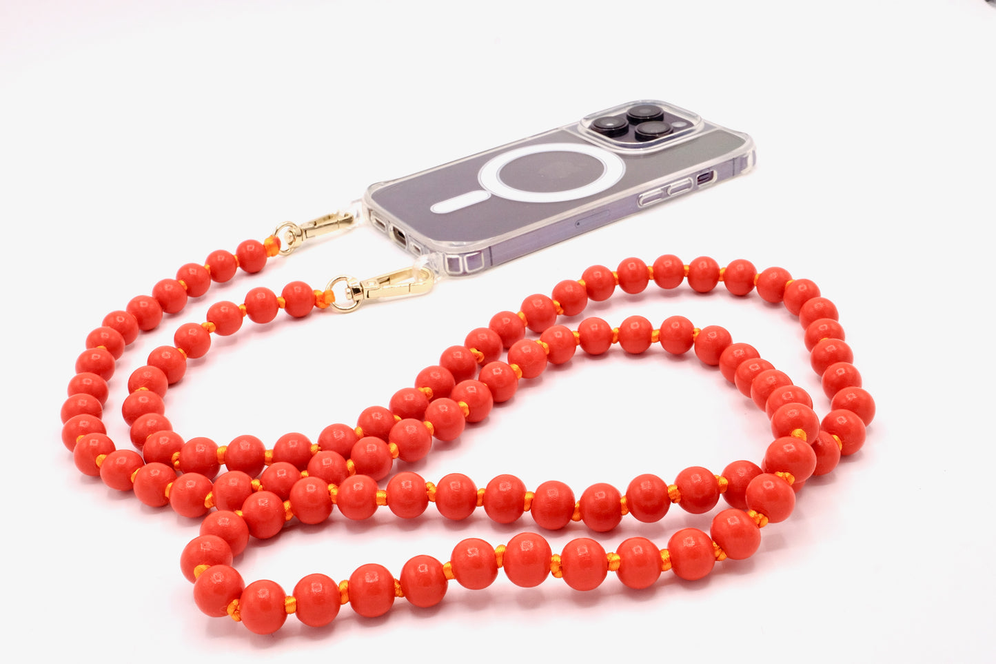 Handykette - Holzperlen mit Karabinern Orange/Orange