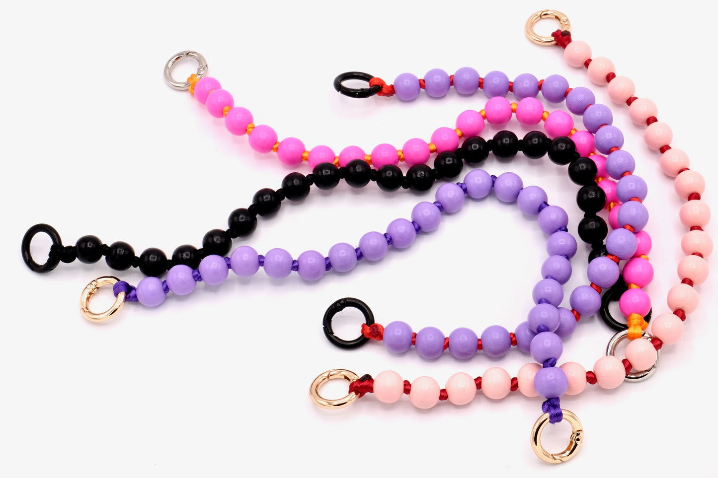 Handykette - Holzperlen kurz mit Karabinern Neonpink/Orange