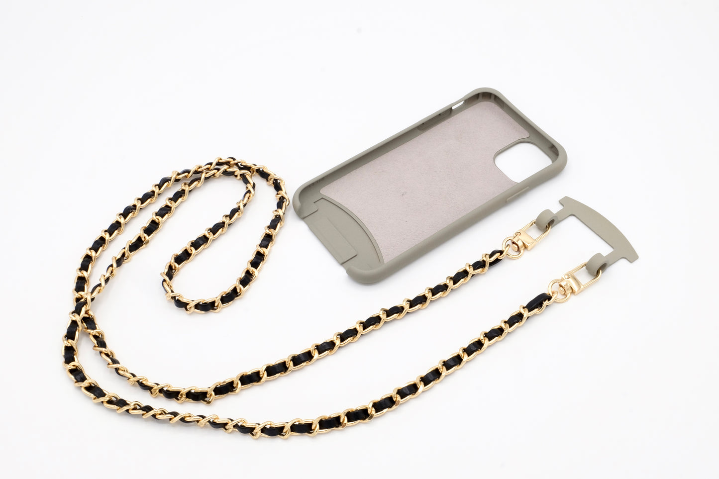 Handykette - Metall/veganes Leder mit Karabiner - Schwarz/Gold