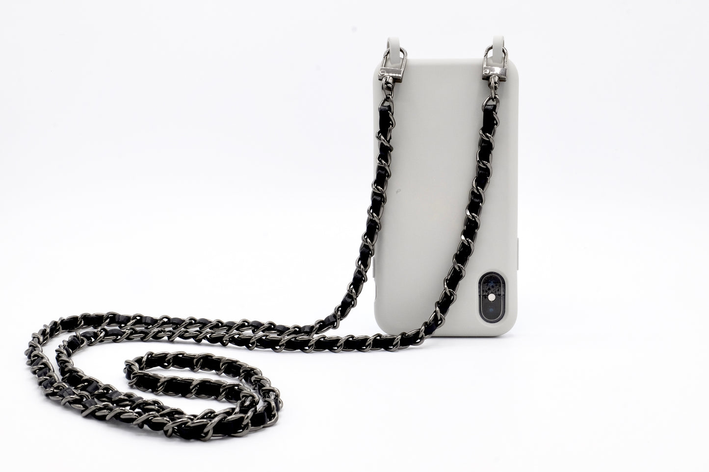 Handykette - Metall/veganes Leder mit Karabiner - Schwarz/Gunmetal