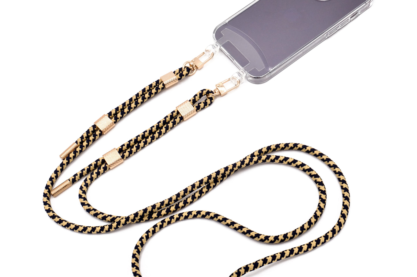 Handykette - Karabinerkordel Blau-Beige