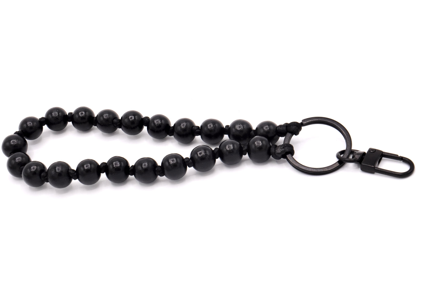Schlüsselanhänger aus Holzperlen mit Karabiner All Black