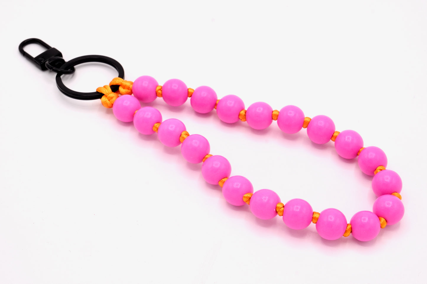 Schlüsselanhänger aus Holzperlen mit Karabiner Neonpink/Orange