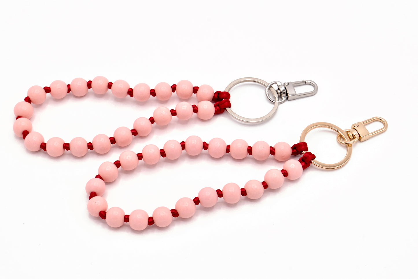 Schlüsselanhänger aus Holzperlen mit Karabiner Rosa/Rot
