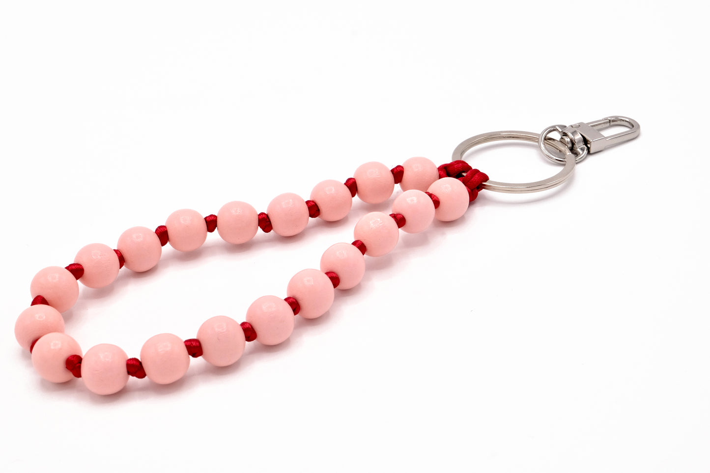 Schlüsselanhänger aus Holzperlen mit Karabiner Rosa/Rot