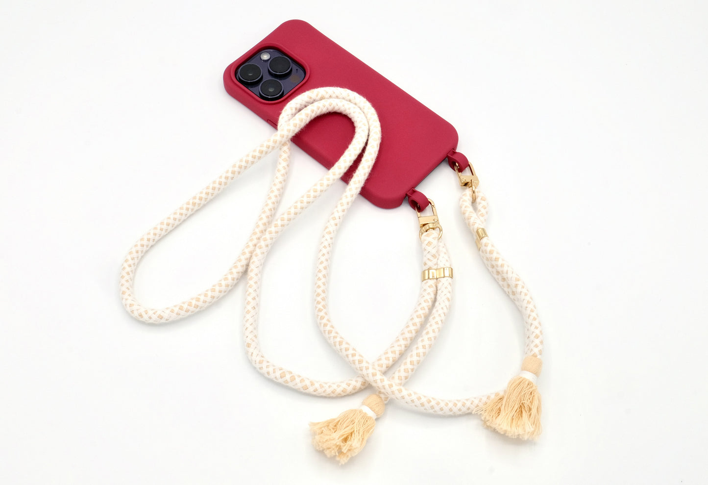 iPhone 2in1 Raspberry - modulare Handykette mit Baumwollkordel Creme