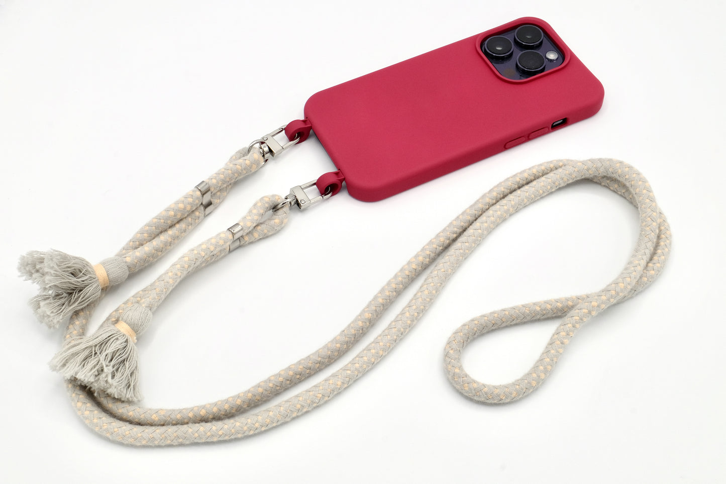 Samsung 2in1 Raspberry - modulare Handykette mit Baumwollkordel Mocca