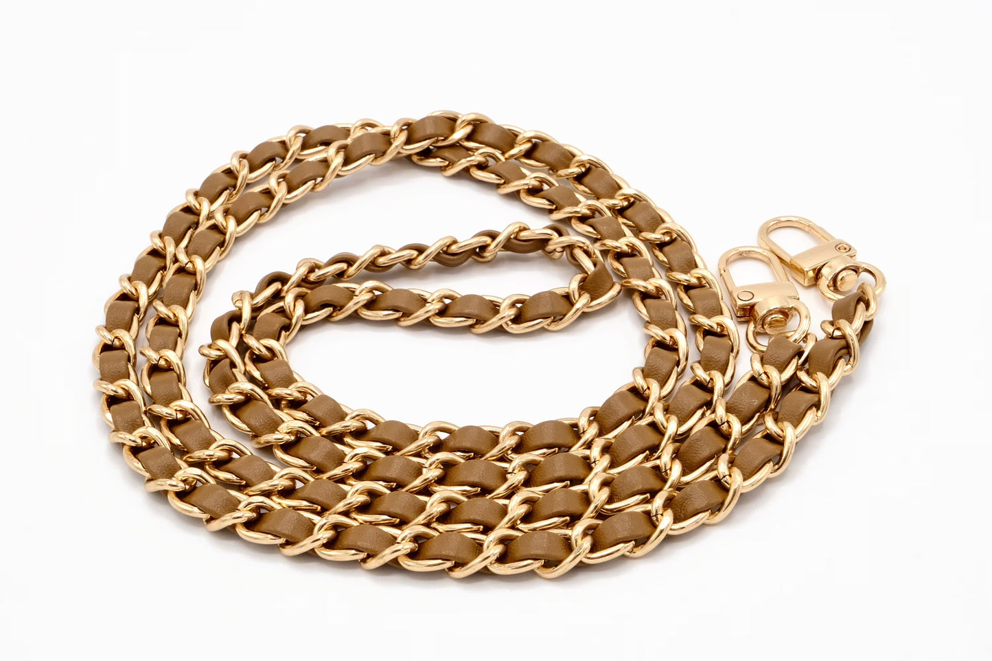 Handykette - Metall/veganes Leder mit Karabiner - Karamell/Gold