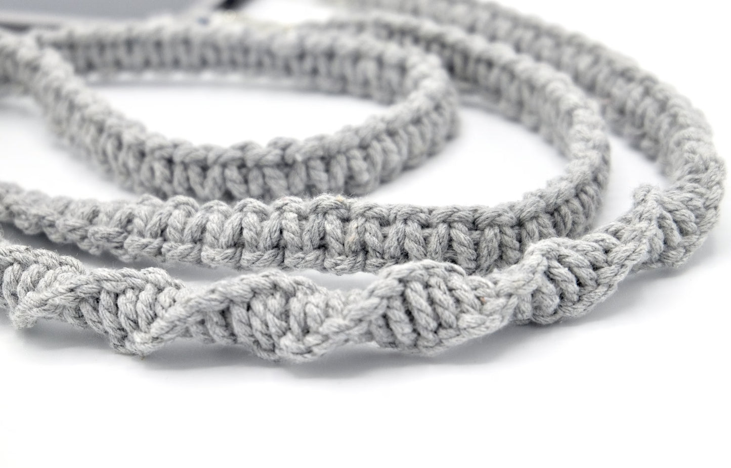 Handykette - Makramee Band mit Karabinern Grau