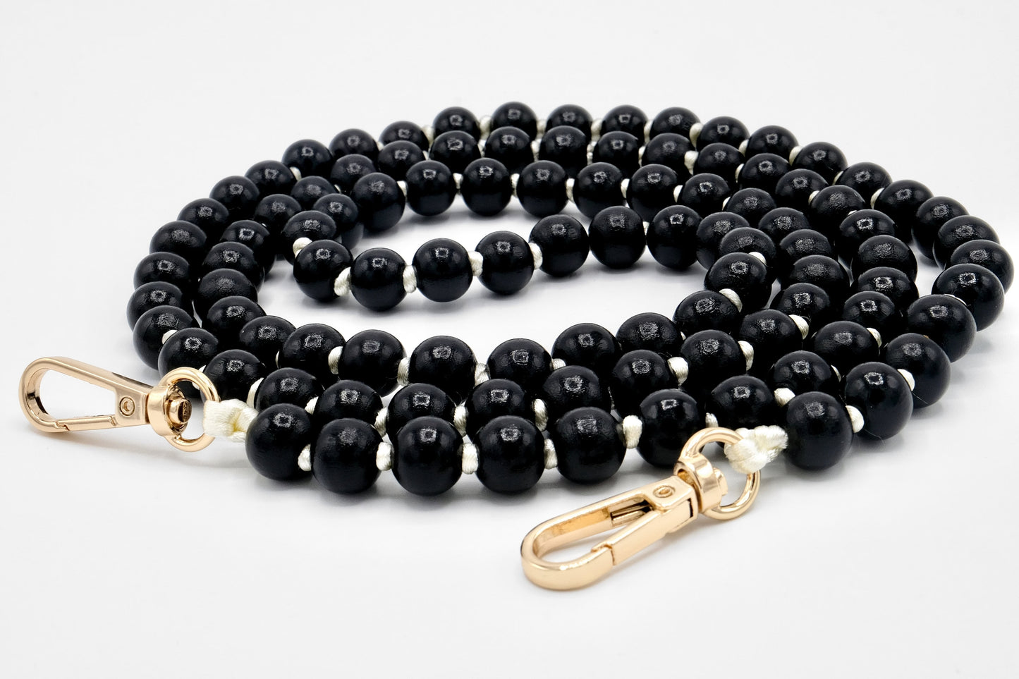 Handykette - Holzperlen mit Karabinern Black/Cream