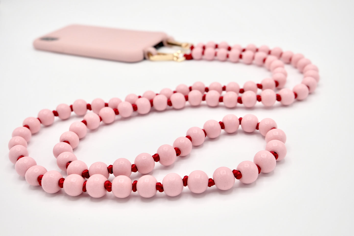 Handykette - Holzperlen mit Karabinern Rosa/Rot