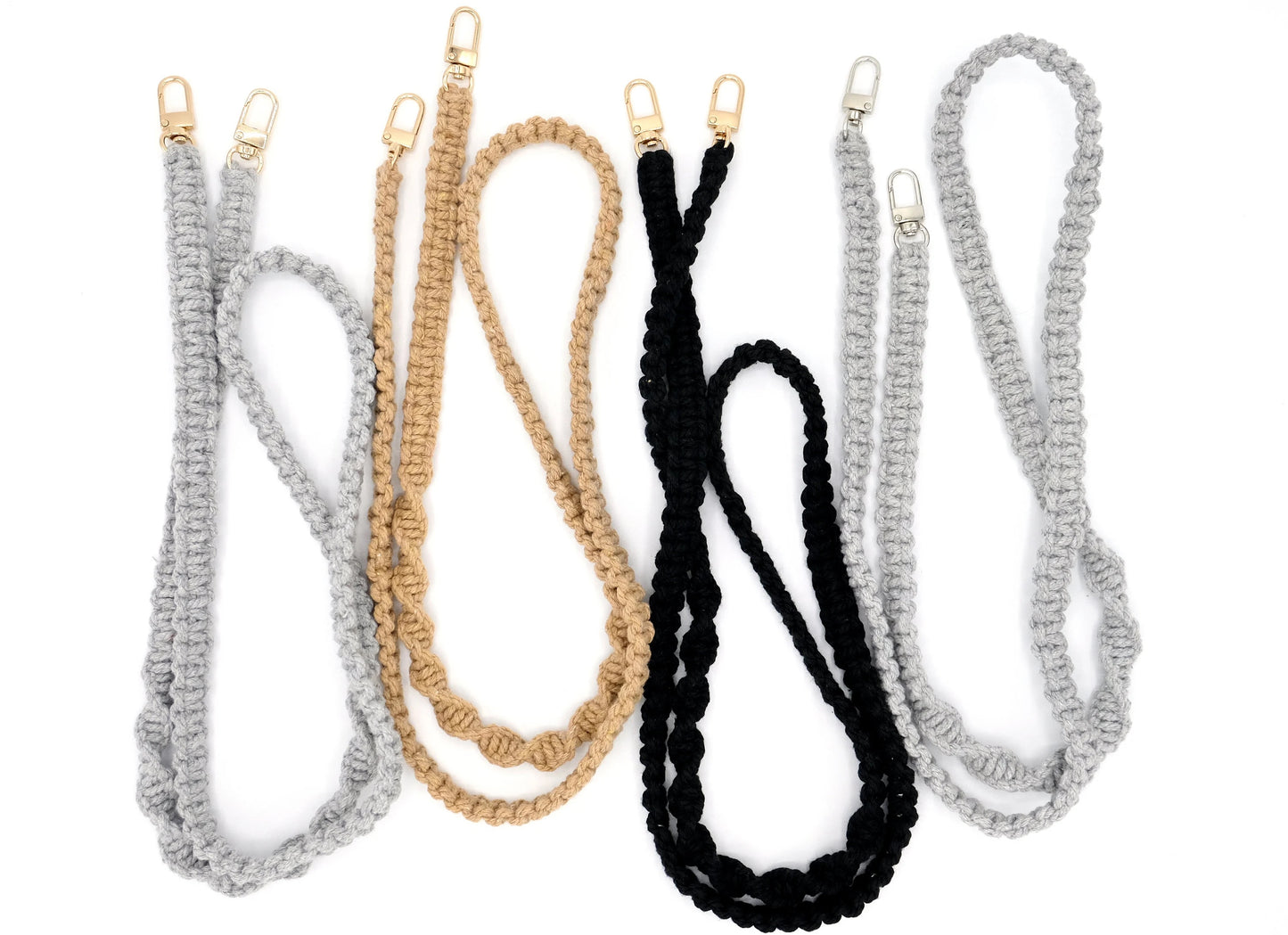 Handykette - Makramee Band mit Karabinern Beige