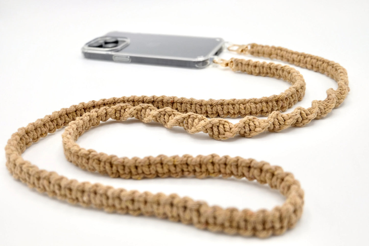 Handykette - Makramee Band mit Karabinern Beige