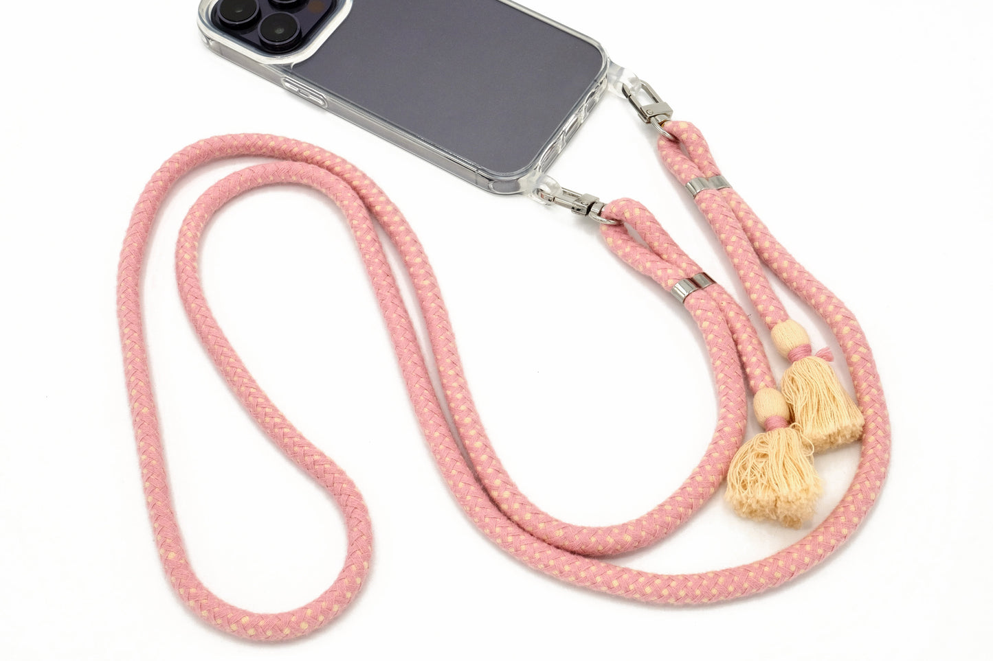 iPhone Handykette - transparente Hülle mit Baumwollkordel